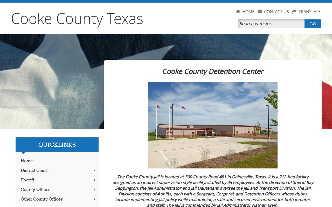 Cooke County arrest search information from the Detention Center page