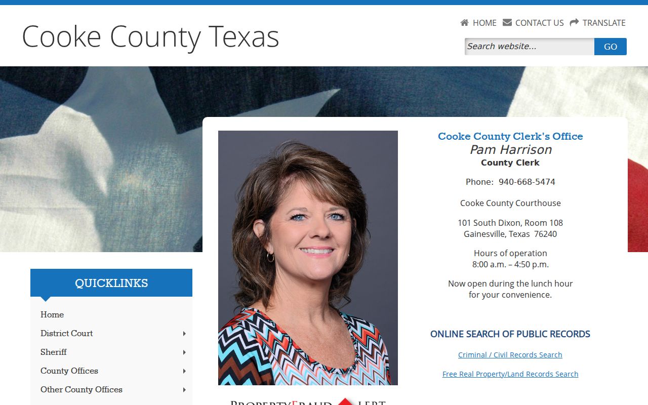 Cooke County misdemeanor court case lookup at the County Clerk page