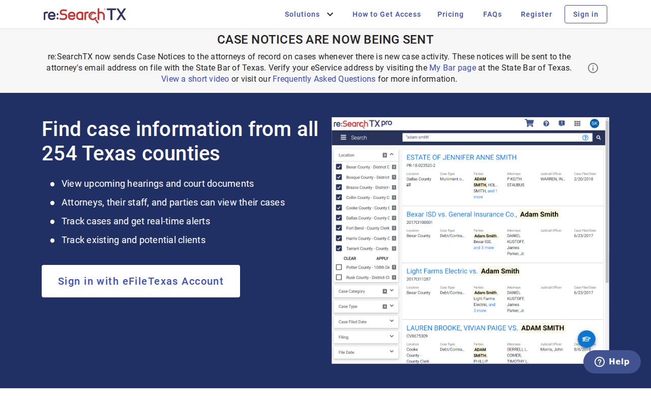 Cooke County court case lookup through the re SearchTX interface