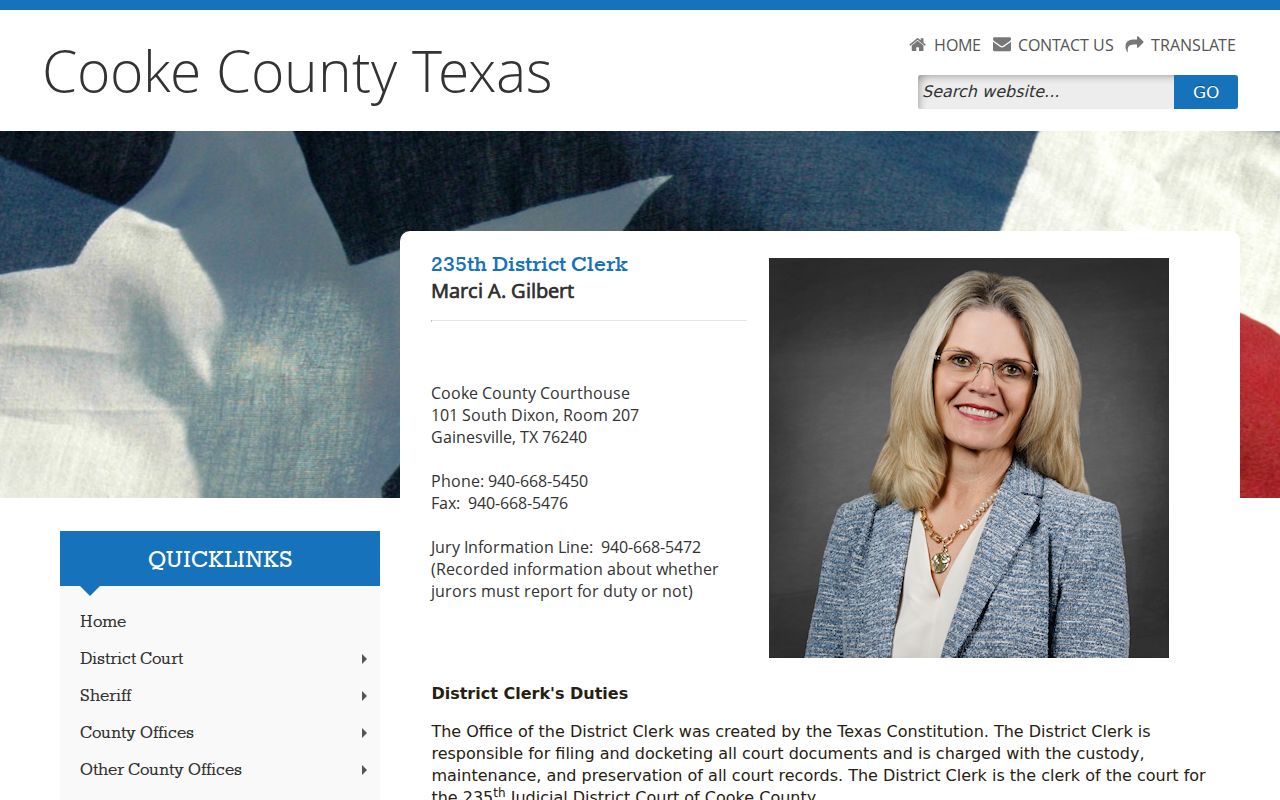 Cooke County court case lookup at the District Clerk records page
