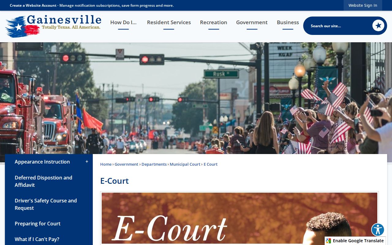 Gainesville criminal and municipal record E-Court interface