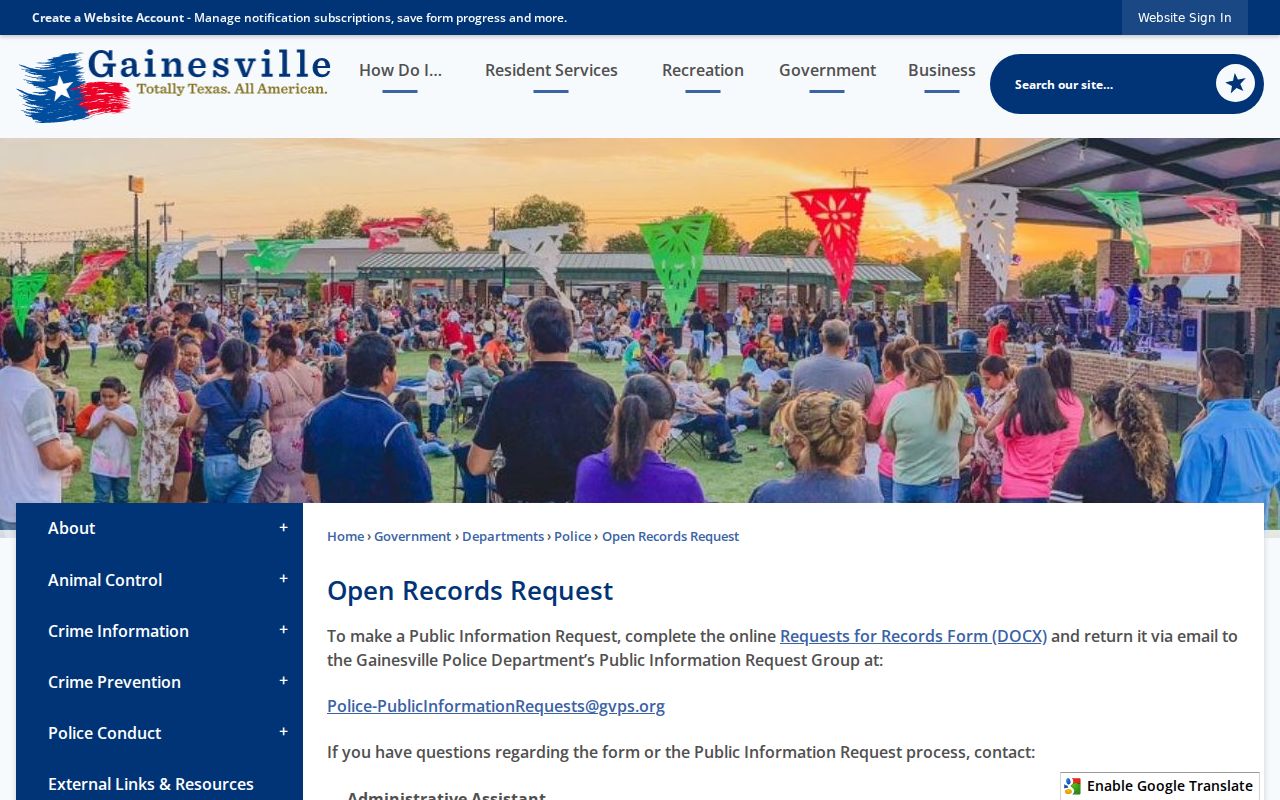 Gainesville police criminal record public information request instructions