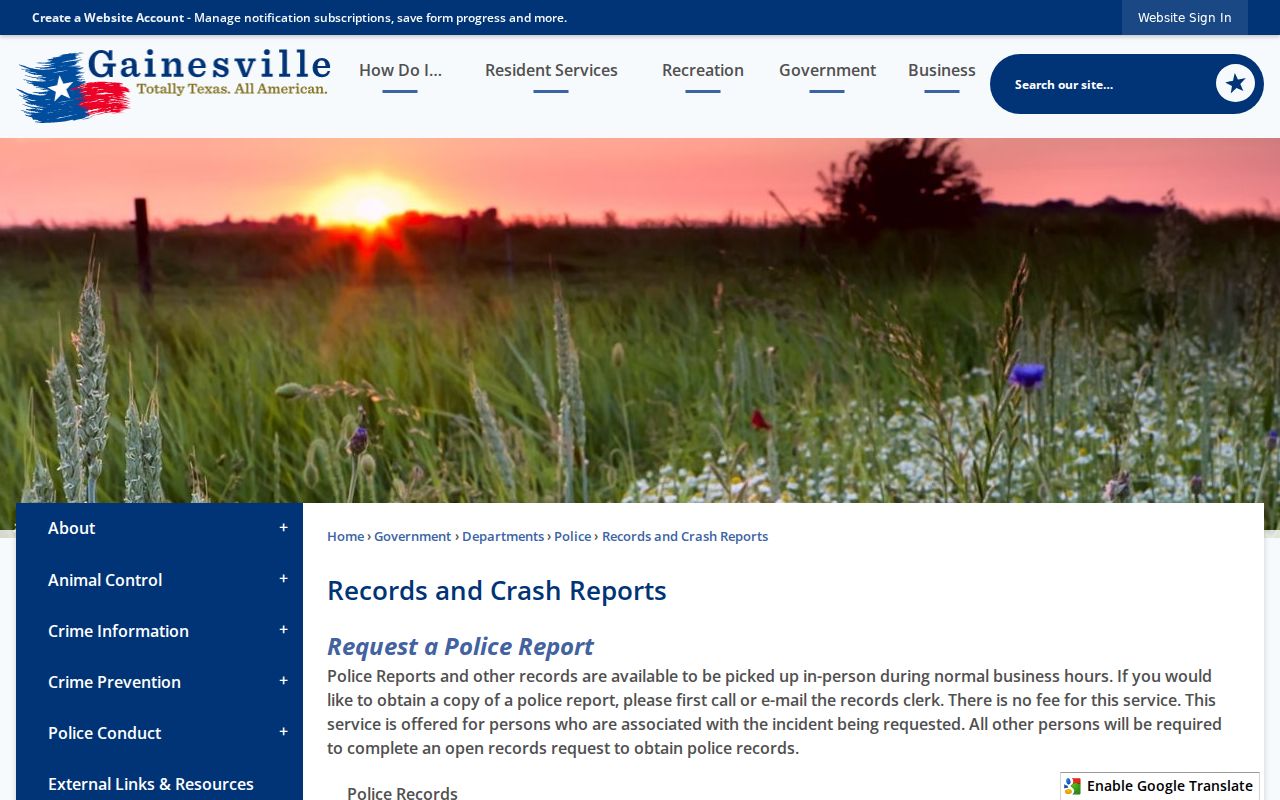 Gainesville criminal records and police report request channels