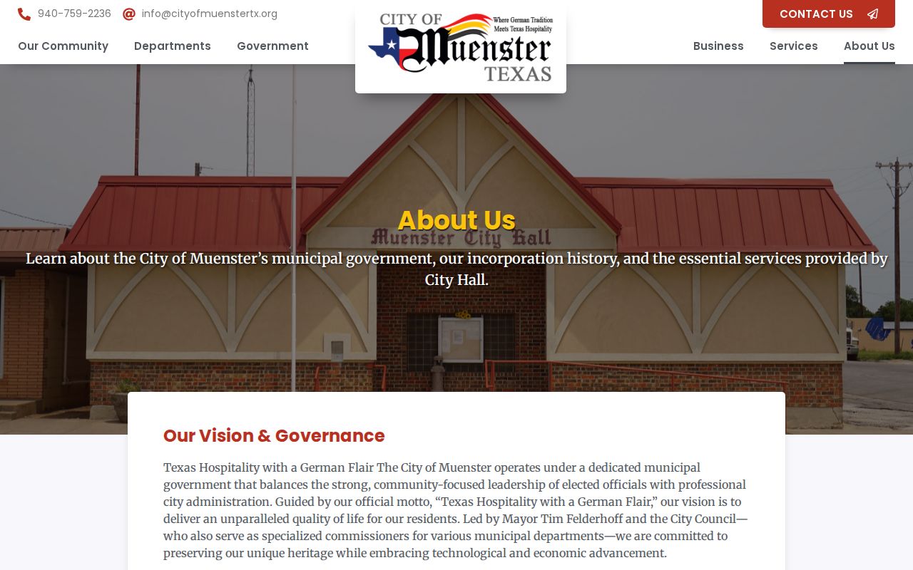Muenster criminal records and Municipal Court information on the City Hall page