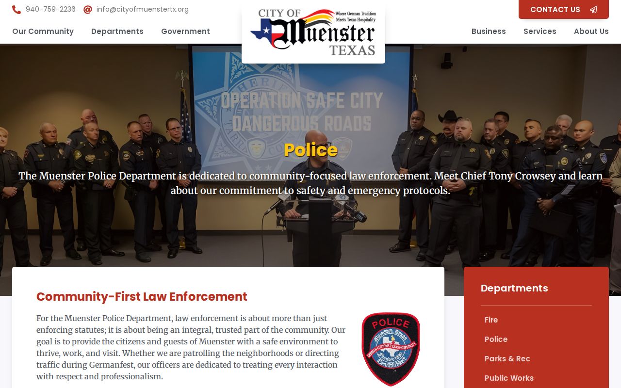 Muenster criminal records contact information on the Police Department page